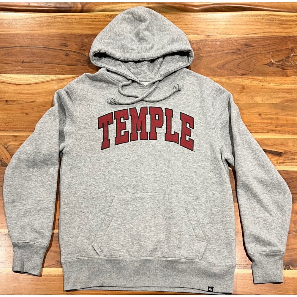 47 Brand Temple University Owls Hoodie Gray Heather Fleece Sweatshirt Small